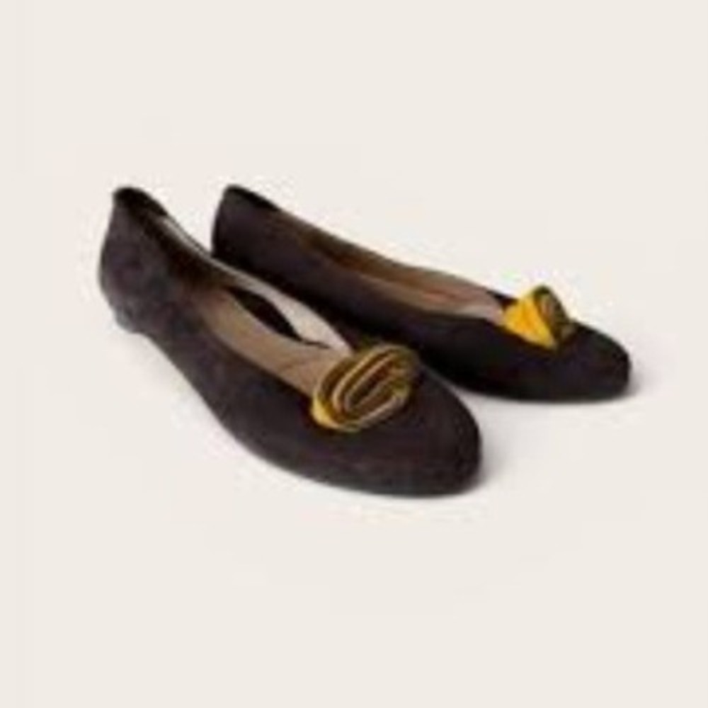 BeautiFeel Brown Suede Ballet Flats Yellow Swirl Accent Size 39 Israel Made